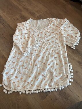 Solitaire White Swim Coverup with Rose Gold Flamingo Print